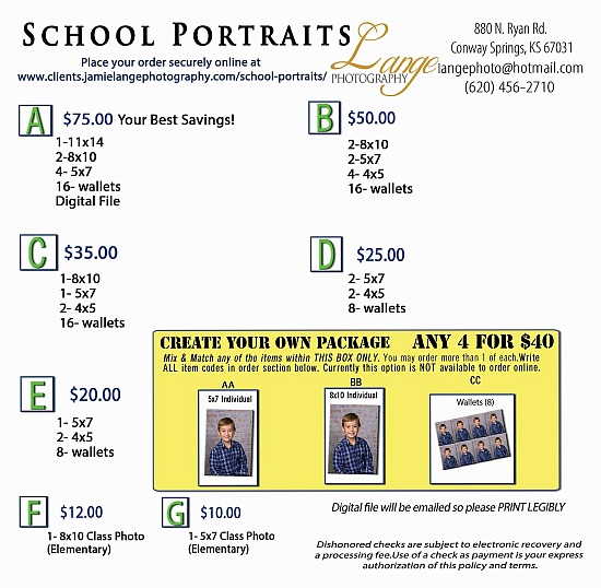 School Portraits Pricing 